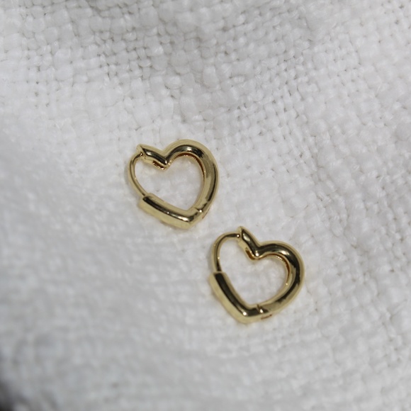 Sterling Silver Gold Heart Shaped Hoop Earrings - Picture 6 of 7